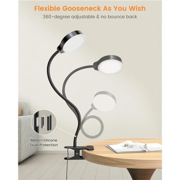 5W Clip on Light, 36LED Eye Caring Reading Light for Bed, 3 Colors & 5 Brightnes - Picture 4 of 7